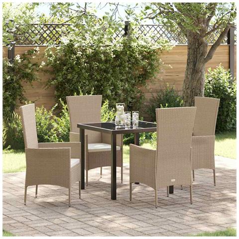 Set da Pranzo per Giardino con cuscino 5 pcs Beige polyrattan - Foto 2