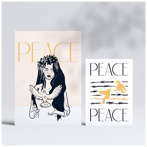 Set Di 6 Stampe Stampe Artistiche Di Pace E Amore Con Inchiostro Nero Raffiguranti Mare E Oceano Per L'interior Design A3 & A4 Senza Cornice - Foto 2