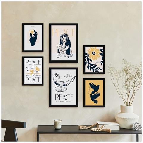 Set Di 6 Stampe Stampe Artistiche Di Pace E Amore Con Inchiostro Nero Raffiguranti Mare E Oceano Per L'interior Design A3 & A4 Senza Cornice - Foto 5