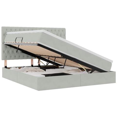 Letto con contenitore e LED Grigio chiaro 160 x 200 cm Velluto - Foto 1