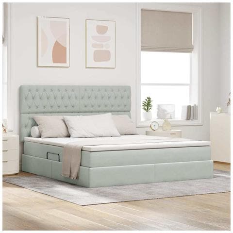 Letto con contenitore e LED Grigio chiaro 160 x 200 cm Velluto - Foto 2