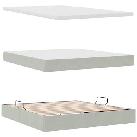 Letto con contenitore e LED Grigio chiaro 160 x 200 cm Velluto - Foto 9