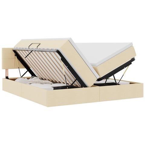 Letto con luci a strisce a LED Crema 180 x 200 cm Tessuto - Foto 1
