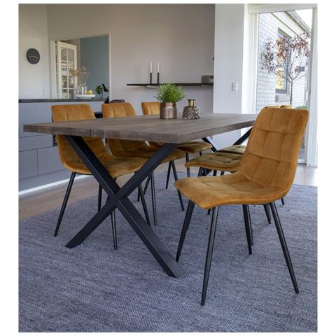 Set 2 Sedie Da Pranzo Middelfart In Velluto Giallo Senape Con Gambe Nere - Foto 8