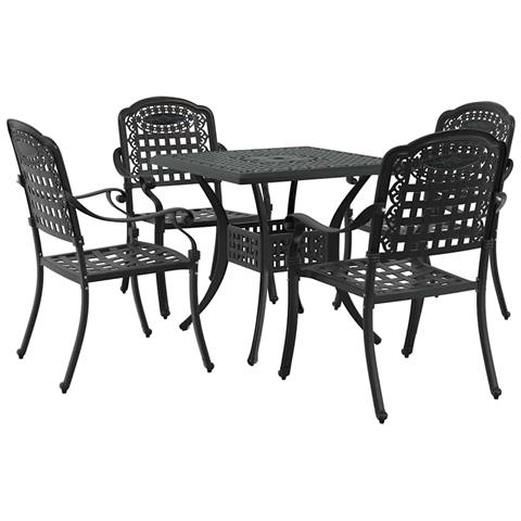 Set di Tavolo da Giardino 5 pcs Nero Alluminio pressofuso - Foto 1