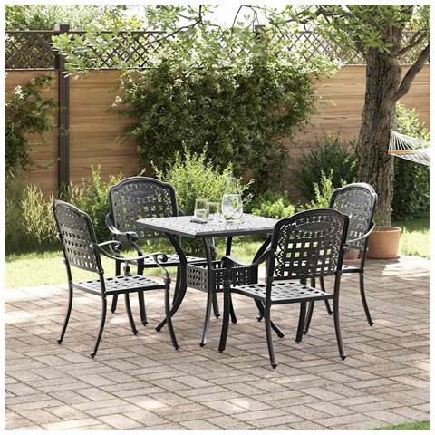 Set di Tavolo da Giardino 5 pcs Nero Alluminio pressofuso - Foto 2