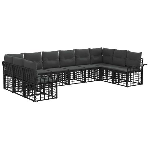 Set di divani da esterno 10 pcs Nero e Grigio scuro Poliestere - Foto 1