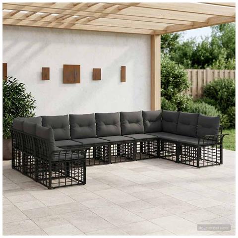 Set di divani da esterno 10 pcs Nero e Grigio scuro Poliestere - Foto 2