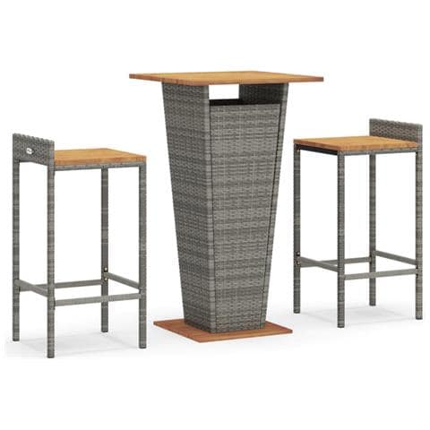 Set Bar Giardino 3pz Grigio Polyrattan e Legno Massello Acacia - Foto 1