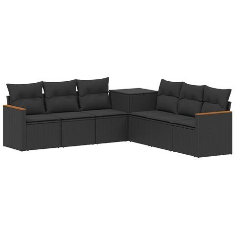 Set di divani 7 pcs Nero Rattan sintetico e Acciaio - Foto 1