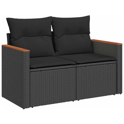 Set di divani 7 pcs Nero Rattan sintetico e Acciaio - Foto 2