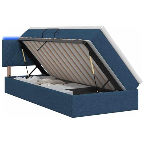 Letto con contenitore LED e materasso Blu 100 x 200 cm Tessuto - Foto 1
