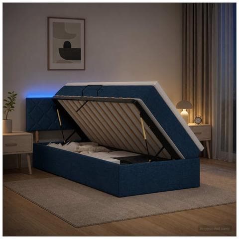 Letto con contenitore LED e materasso Blu 100 x 200 cm Tessuto - Foto 2
