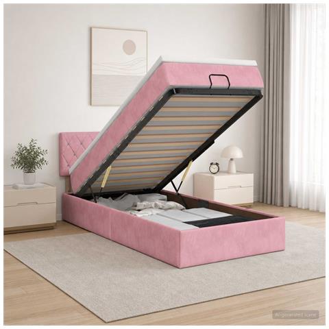Letto ottomano con materasso Rosa 80 x 200 cm Velluto - Foto 2
