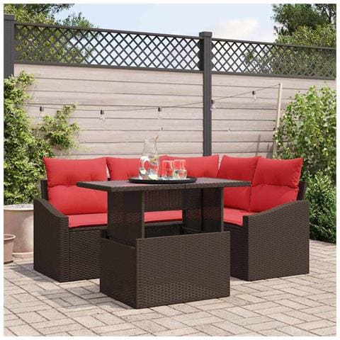 Set Divano da Giardino 5 pz Marrone e Rosso polyrattan - Foto 2