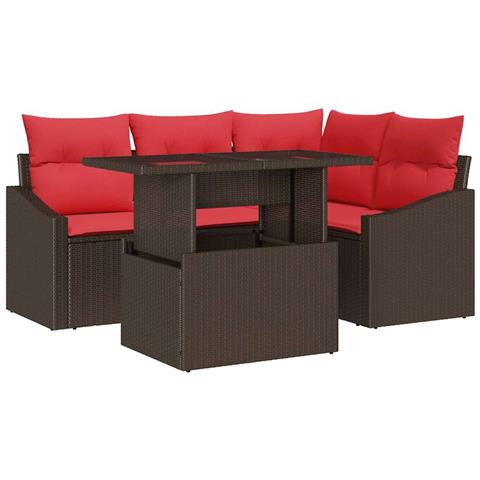 Set Divano da Giardino 5 pz Marrone e Rosso polyrattan - Foto 1