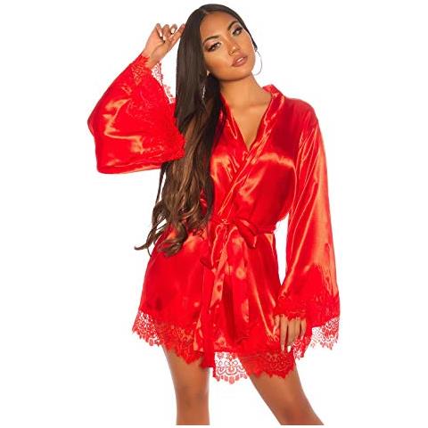 Kimono In Raso Con Pizzo E Cintura. Colore: Rosso Taglia Unica - Foto 5
