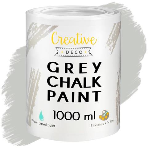 Chalk Paint Grigia | 1l | Vernice Per Legno | Pittura Gesso Opaca Lavabile | Perfetta Per Ristrutturazione Di Mobili Decorazione E Decoupage | Possibile Effetto Gradiente E Strofinamento - Foto 1