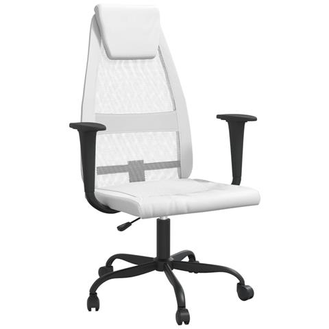 Sedia da Ufficio Altezza Regolabile Bianca in Rete e Similpelle - Foto 1