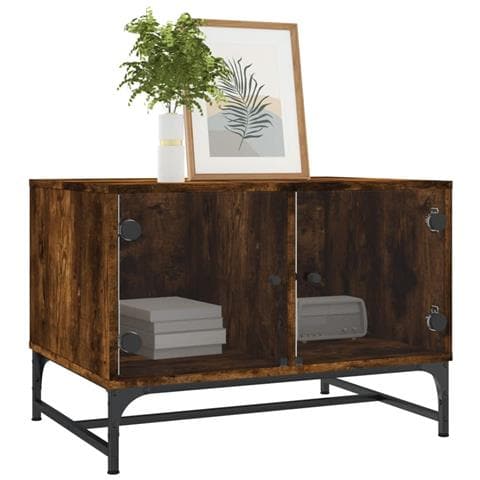 Tavolino Da Salotto Con Ante In Vetro Rovere Fumo 68,5x50x50 Cm - Foto 3