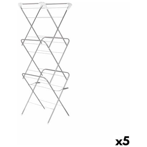 Stendibiancheria Pieghevole Bianco Argentato 47 X 41 X 136 Cm Verticale (5 Unità) - Foto 1
