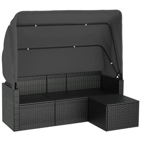 Divano Giardino 3 Posti Con Tetto E Poggiapiedi Nero Polyrattan - Foto 1