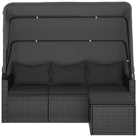 Divano Giardino 3 Posti Con Tetto E Poggiapiedi Nero Polyrattan - Foto 2