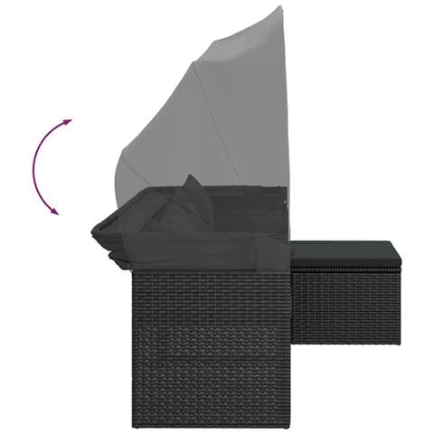 Divano Giardino 3 Posti Con Tetto E Poggiapiedi Nero Polyrattan - Foto 8
