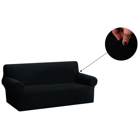 Copridivano Copriseduta Sofà Elasticizzato Tinta Unita Smile Tessuto Millerighe 3 Posti Nero - Foto 1