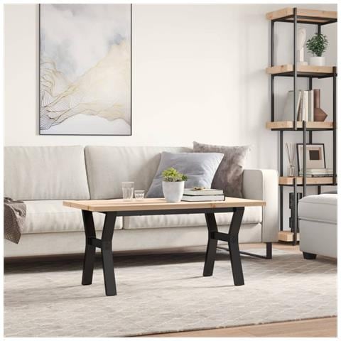 Tavolino Salotto Telaio A Y 100x50x45,5cm Massello Pino E Ghisa - Foto 3