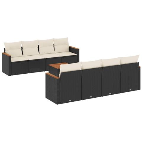 Set Divani da Giardino 9 pz con Cuscini Nero in Polyrattan - Foto 1