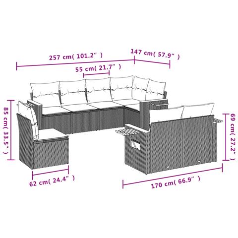 Set Divano Da Giardino 8 Pz Con Cuscini Grigio In Polyrattan - Foto 3