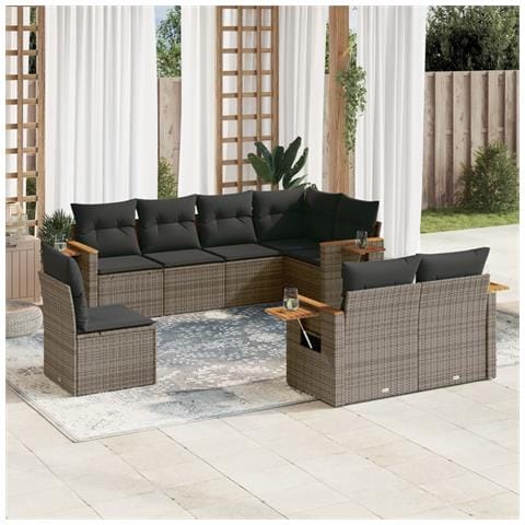 Set Divano Da Giardino 8 Pz Con Cuscini Grigio In Polyrattan - Foto 1