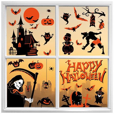 Adesivi Halloween Riutilizzabili Per Finestre - Set Di 9 Fogli Decorativi - Foto 2