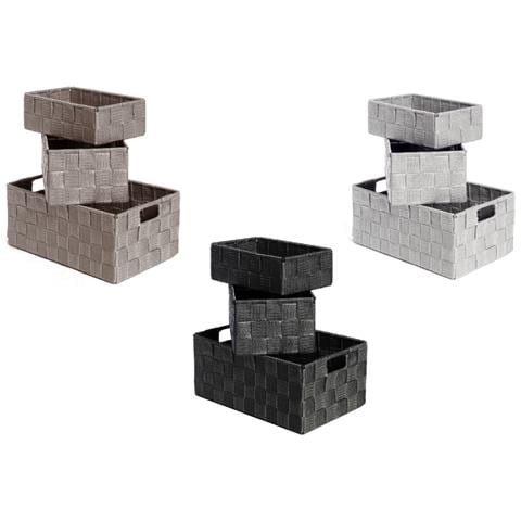 Set 3 Pezzi Contenitore Rattan Great Con Maniglie Decorativo Cestino Portaoggetti Great Nero - Foto 2