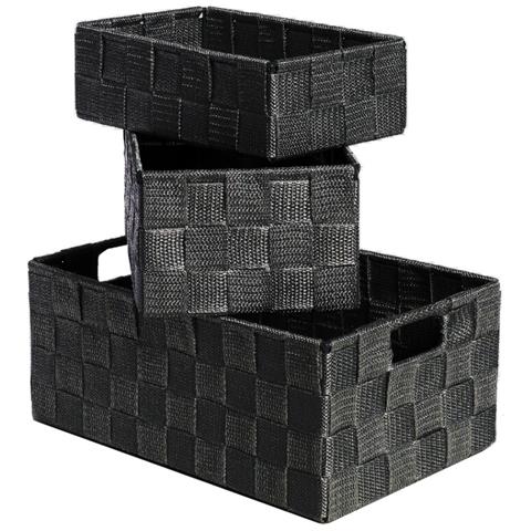 Set 3 Pezzi Contenitore Rattan Great Con Maniglie Decorativo Cestino Portaoggetti Great Nero - Foto 1