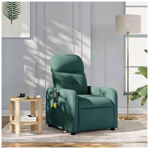 Poltrona Massaggiante Reclinabile Verde Scuro In Tessuto - Foto 1