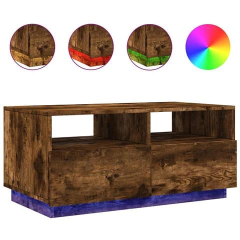 Lusso Casadino -  Tavolino Da Soggiorno Con Luci Led Rovere Fumo 90x49x40 Cm - Foto 1