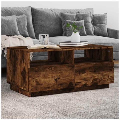 Lusso Casadino -  Tavolino Da Soggiorno Con Luci Led Rovere Fumo 90x49x40 Cm - Foto 8