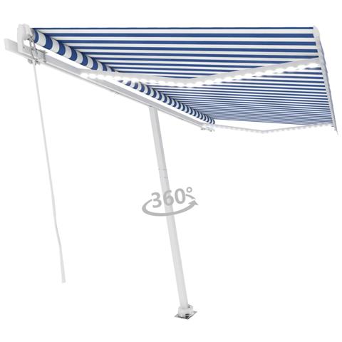 Lusso Casadino -  Tenda Da Sole Retrattile Manuale Con Led 400x300cm Blu E Bianca - Foto 2