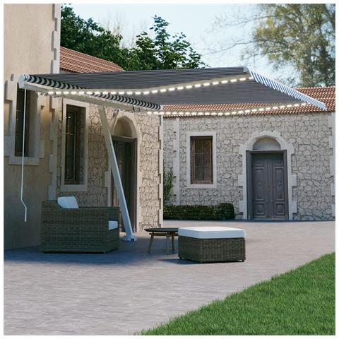Lusso Casadino -  Tenda Da Sole Retrattile Manuale Con Led 400x300cm Blu E Bianca - Foto 8