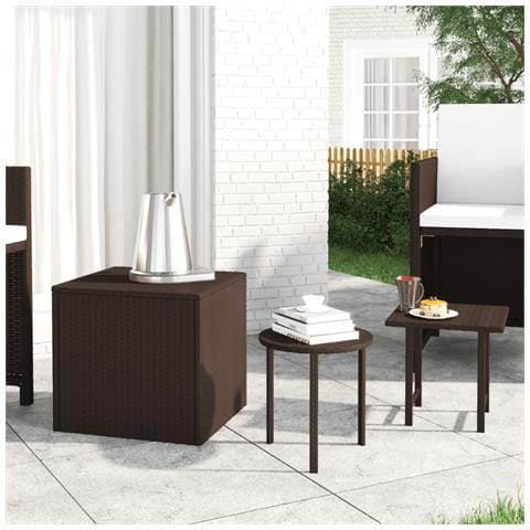Tavolini da Giardino 3 pz Marroni in Polyrattan - Foto 2