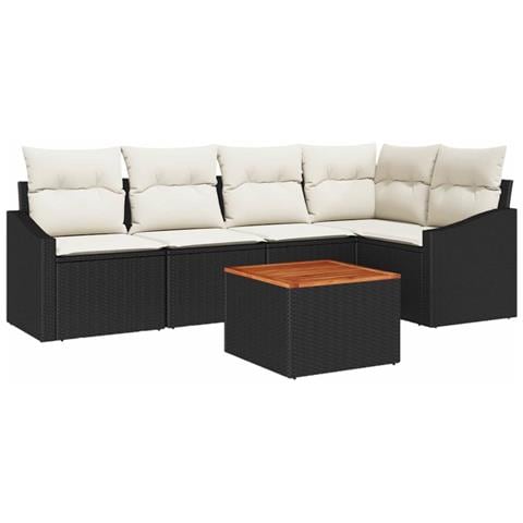 Set di Divani da Giardino 6 Pezzi con Cuscini Nero Polirattan Acacia - Foto 1