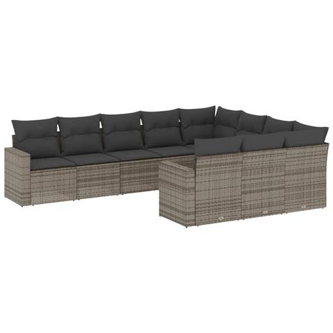Set Divano da Giardino 10 pz con Cuscini Grigio in Polyrattan - Foto 1