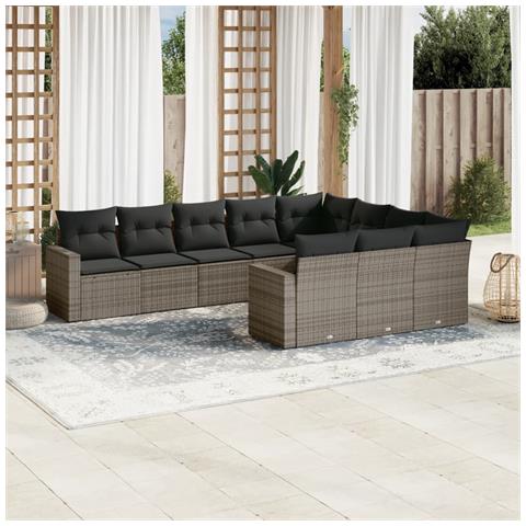 Set Divano da Giardino 10 pz con Cuscini Grigio in Polyrattan - Foto 2