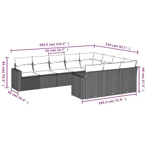 Set Divano da Giardino 10 pz con Cuscini Grigio in Polyrattan - Foto 3