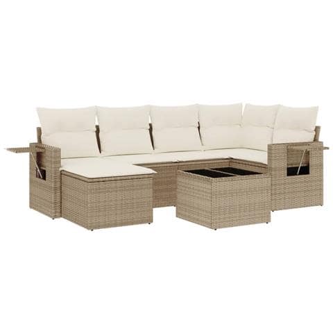 Set Divani da Giardino 7 pz con Cuscini Beige in Polyrattan - Foto 1
