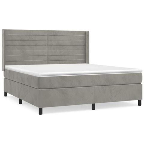 Giroletto a Molle con Materasso Grigio Chiaro 180x200cm Velluto - Foto 1