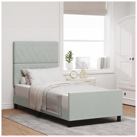 Struttura del letto  Grigio chiaro 100x200 cm Velluto - Foto 2