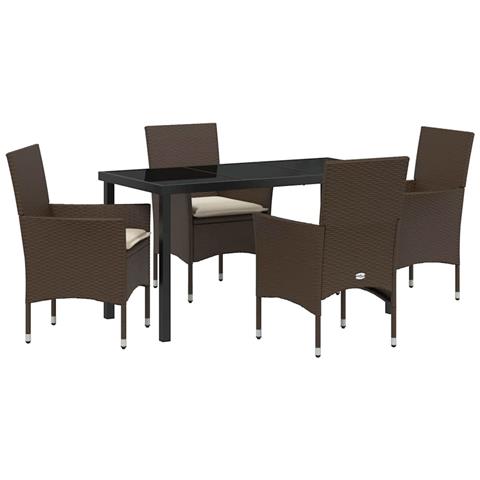 Set da Pranzo per Giardino 5 pcs Marrone Poly Rattan - Foto 1